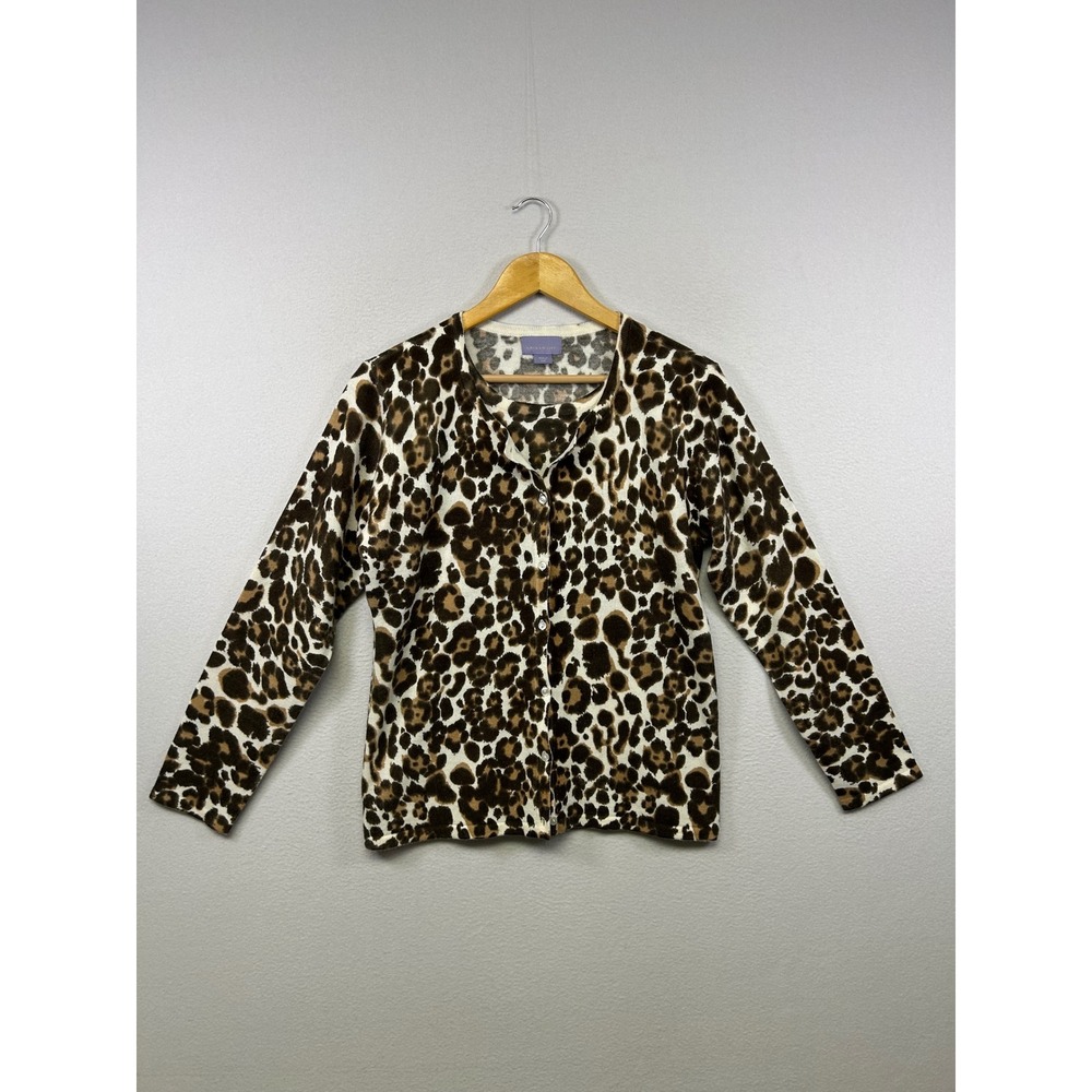 Mob Wife Laura Scott Womens Medium Leopard Print Button‎ Front Cardigan Sweater